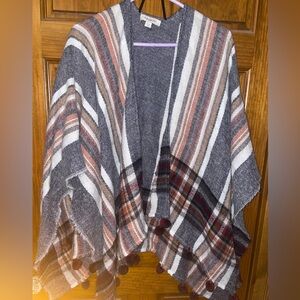Francesca's Collections Striped Poncho in Gray and Brown